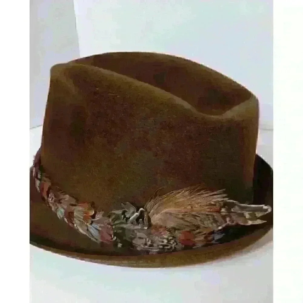 Vintage Dobbs FEDORA Hat WITH FEATHERS Size 7-7 1/8